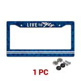 Live to Fly Aviation license plate frame in a 1-piece pack with mounting hardware