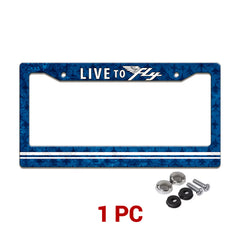 Live to Fly Aviation license plate frame in a 1-piece pack with mounting hardware