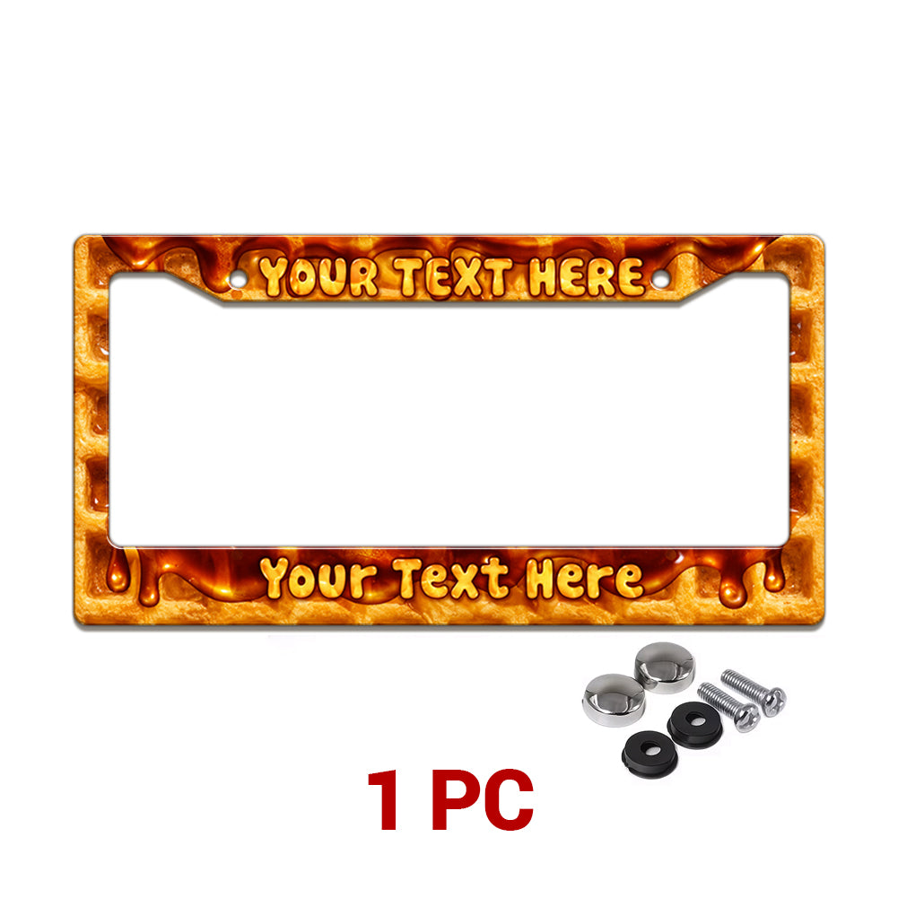 Personalized Melting Cheese and Pizza license plate frame in a 1-piece pack with mounting hardware