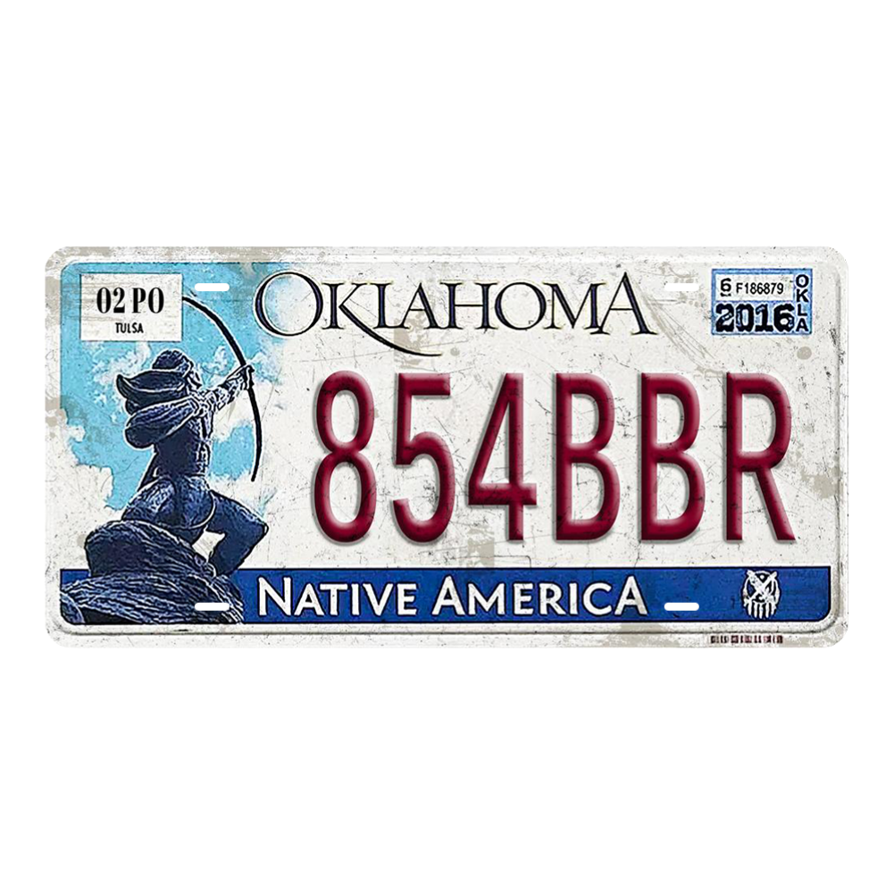 Oklahoma 854 BBR - Tin License Plate Sign(6*12Inch)