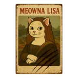 "Meowna Lisa" White Cat Art Parody