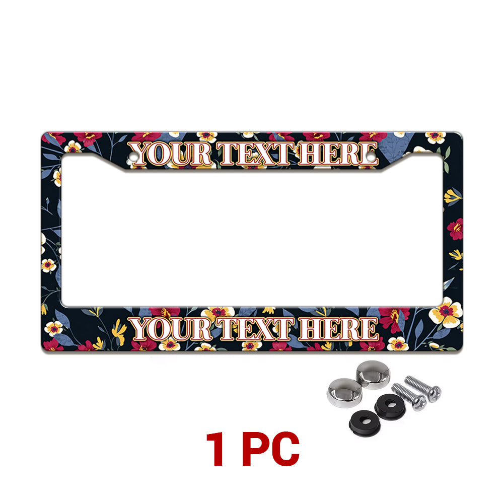 Personalized Dark Botanical Flowers license plate frame in a 1-piece pack with mounting hardware