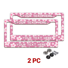 Personalized Pink Cherry Blossom license plate frames in a 2-piece pack with mounting hardware