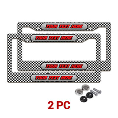 Personalized Black and White Checkered Racing license plate frames in a 2-piece pack with mounting hardware