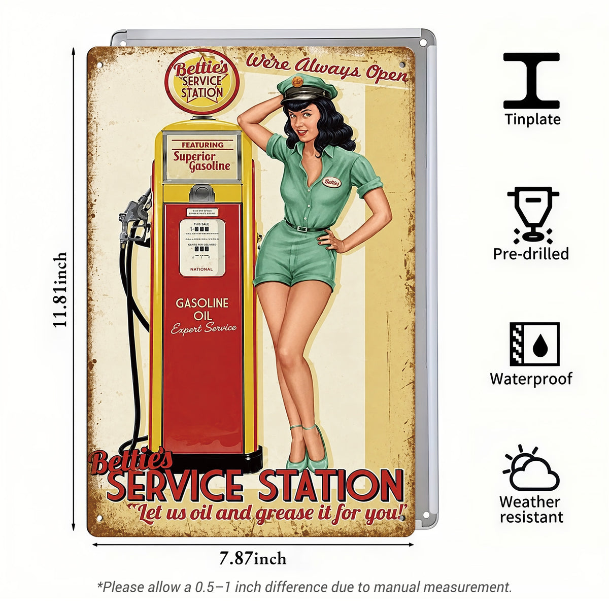 Bettie’s Service Station Pin-Up Tin Sign