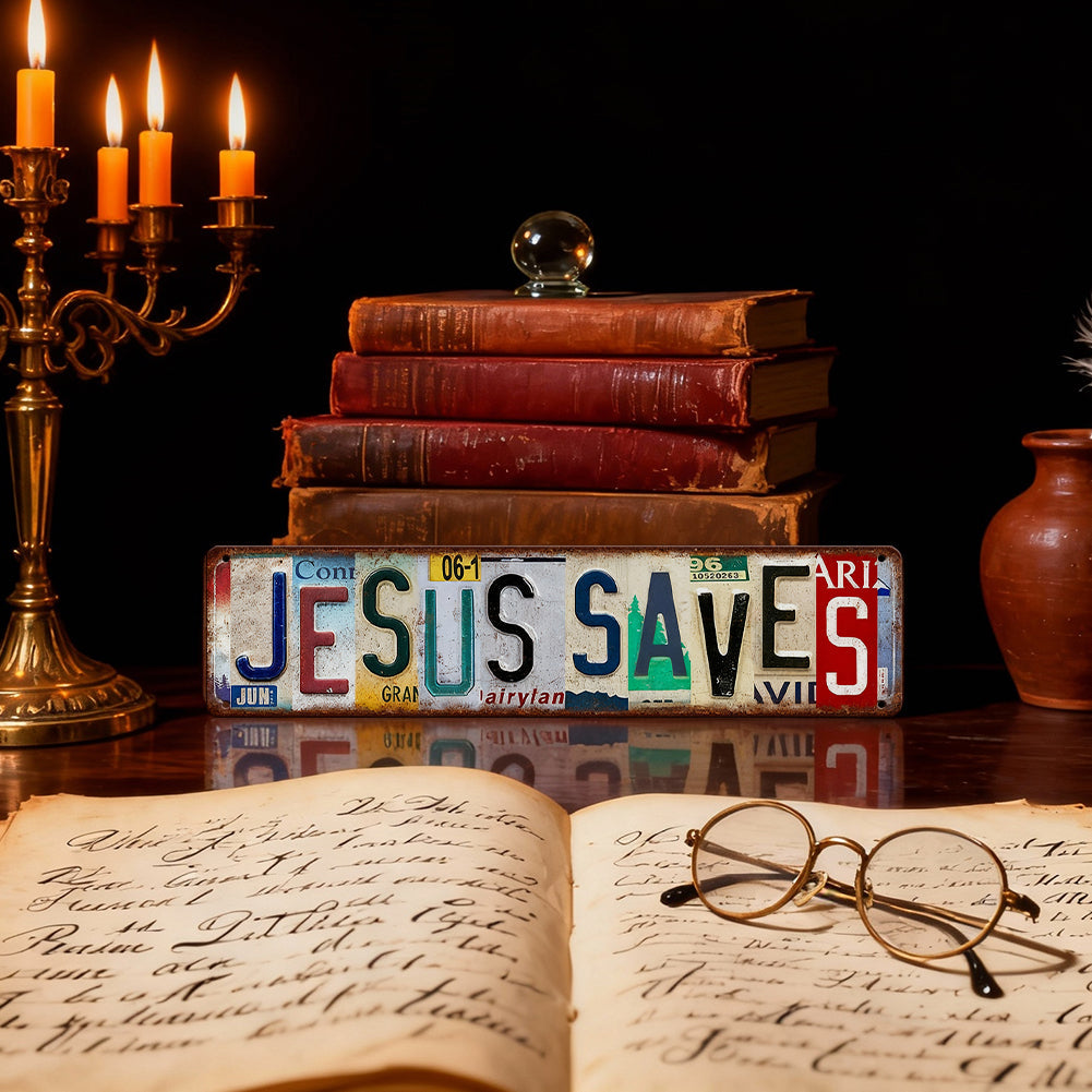 Jesus Saves Vintage License Plate Metal Sign