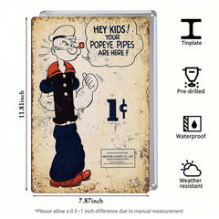 Popeye 1¢ Pipes Vintage Ad Tin Sign