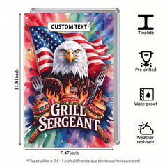 Grill Sergeant Metal Sign – Custom Name Patriotic BBQ Wall Decor Gift for Dad