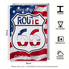 Patriotic Americana Wall Decor - Open Road Route 66 Open Mind Metal Sign