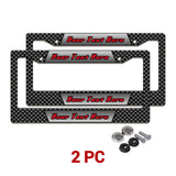 Personalized Carbon Fiber Racing license plate frames in a 2-piece pack with mounting hardware