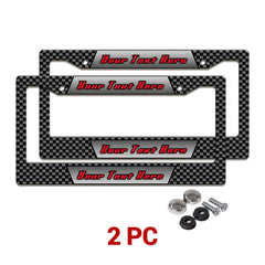 Personalized Carbon Fiber Racing license plate frames in a 2-piece pack with mounting hardware