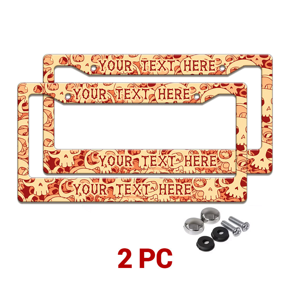 Personalized Skull Pattern license plate frames in a 2-piece pack with mounting hardware