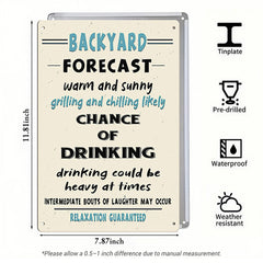 Funny Backyard Forecast Metal Sign - Grilling and Chilling