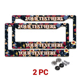 Personalized Dark Botanical Flowers license plate frames in a 2-piece pack with mounting hardware