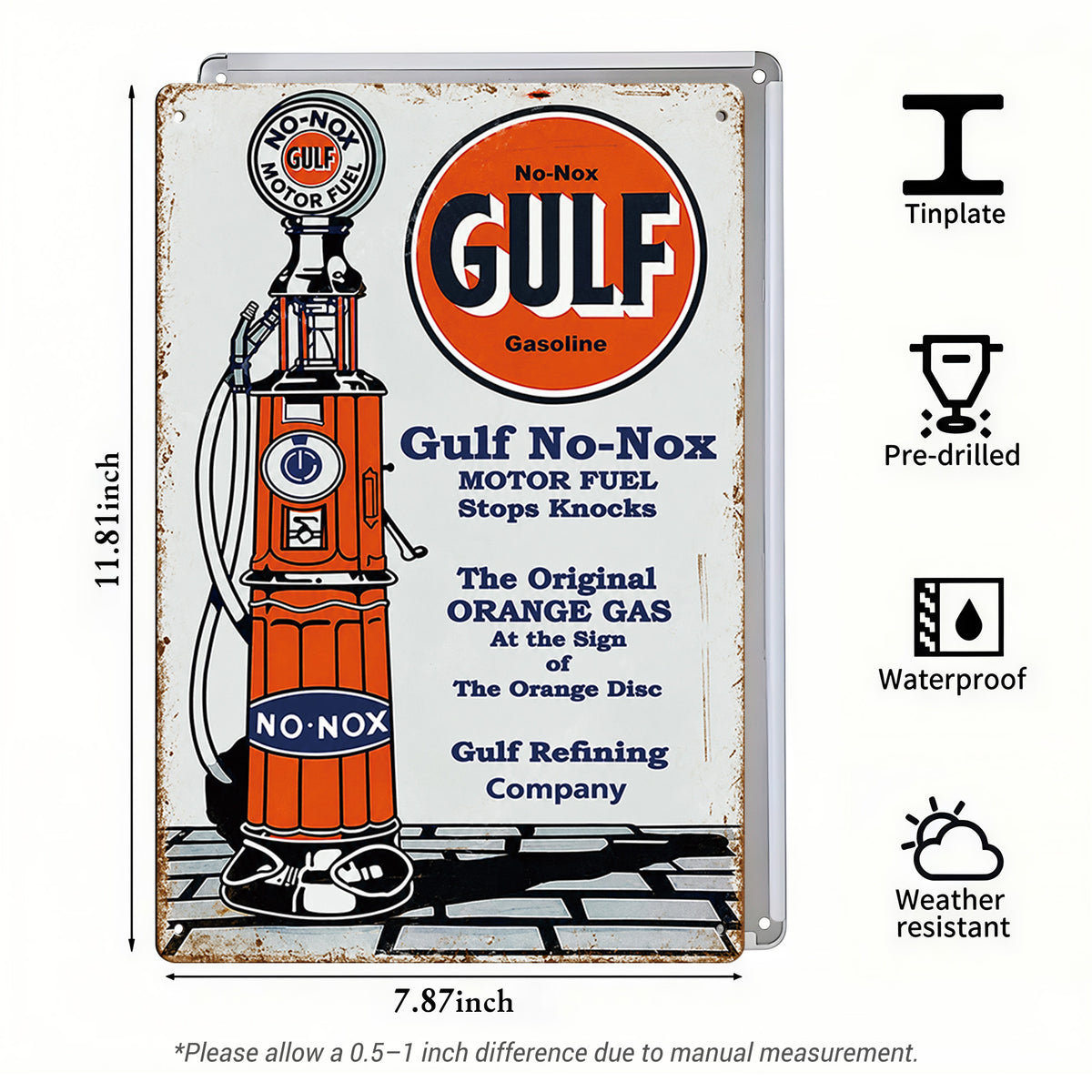 Gulf No-Nox Gasoline Pump – Vintage Tin Sign