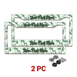 Personalized Green Botanical Leaves license plate frames in a 2-piece pack with mounting hardware