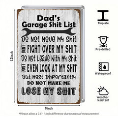 Dad’s Garage Shit List Metal Sign – Funny Garage Rules Wall Decor