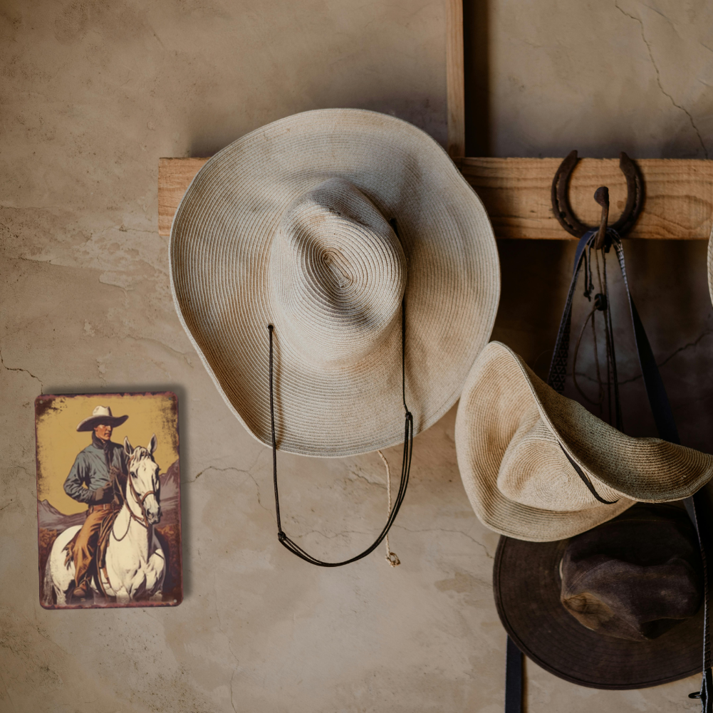 Stylized Cowboy on White Horse