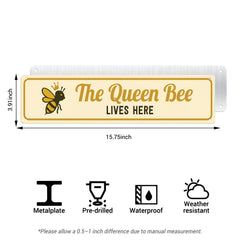 The Queen Bee Lives Here Metal Sign