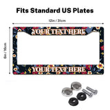 Dark Botanical Flowers license plate frame size guide for a standard 12 by 6 inch U.S. plate
