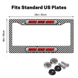 Black and White Checkered Racing license plate frame size guide for a standard 12 by 6 inch U.S. plate