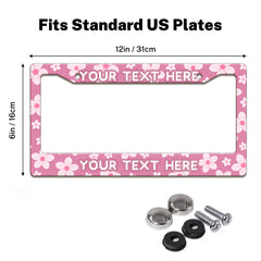 Pink Cherry Blossom license plate frame size guide for a standard 12 by 6 inch U.S. plate