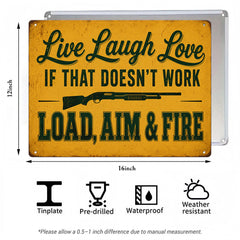 Live Laugh Love Load Aim Fire Metal Sign – Funny Gun Humor Wall Decor