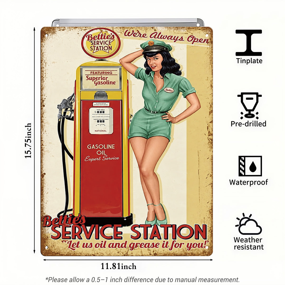 Bettie’s Service Station Pin-Up Tin Sign