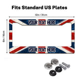 Union Jack license plate frame size guide for a standard 12 by 6 inch U.S. plate