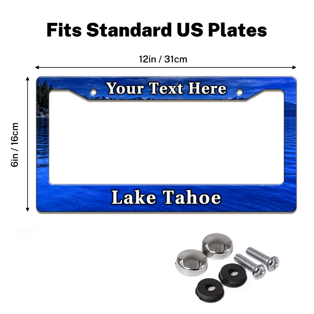 Lake Tahoe license plate frame size guide for a standard 12 by 6 inch U.S. plate