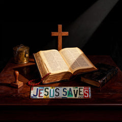 Jesus Saves Vintage License Plate Metal Sign