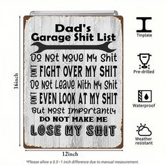 Dad’s Garage Shit List Metal Sign – Funny Garage Rules Wall Decor
