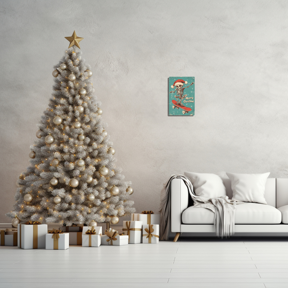 "Merry Christmas" Skateboarding Skeleton