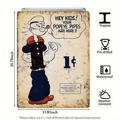 Popeye 1¢ Pipes Vintage Ad Tin Sign