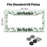 Green Botanical Leaves license plate frame size guide for a standard 12 by 6 inch U.S. plate