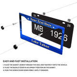 Installation diagram for a Lake Tahoe license plate frame