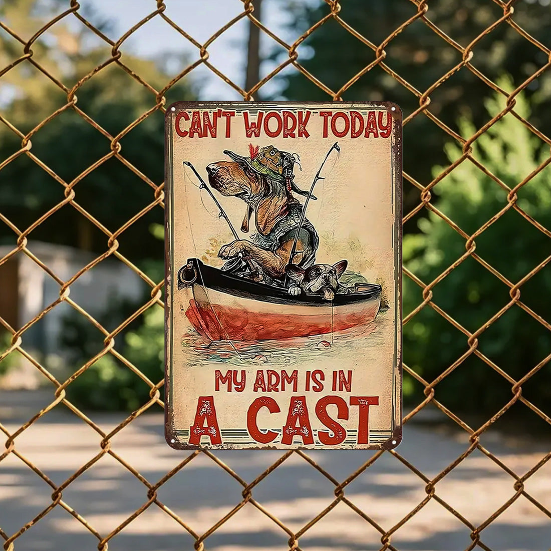 "Can't Work Today" Dog Fishing Sign