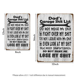 Dad’s Garage Shit List Metal Sign – Funny Garage Rules Wall Decor
