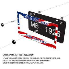 Installation diagram for a American Flag license plate frame