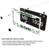 Installation diagram for a Green Botanical Leaves license plate frame