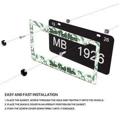 Installation diagram for a Green Botanical Leaves license plate frame