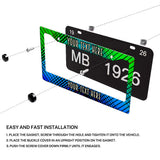 Installation diagram for a personalized Green and Blue Plaid license plate frame