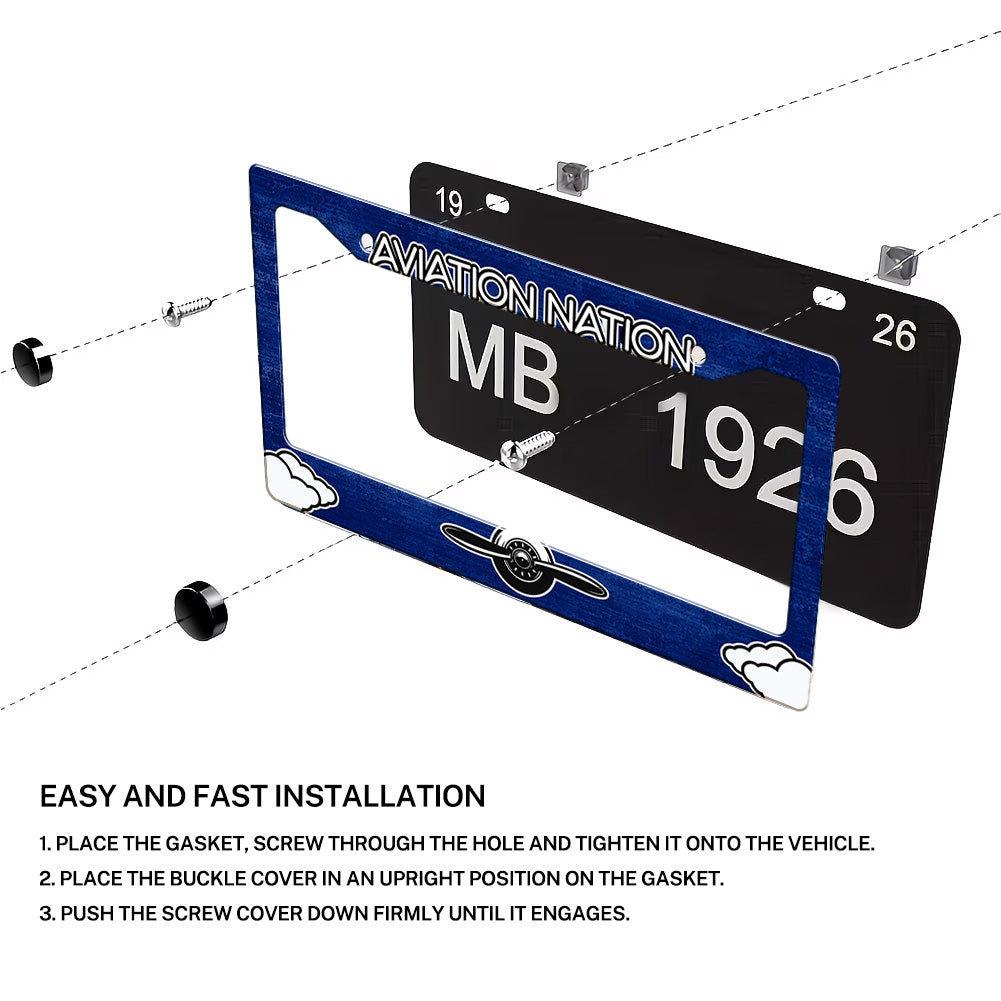 Installation diagram for a Aviation Nation Vintage Propeller license plate frame