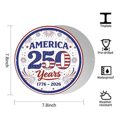 America 250 Years Metal Sign – 1776–2026 Patriotic Round Wall Decor for America’s 250th Anniversary