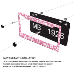 Installation diagram for a Pink Cherry Blossom license plate frame