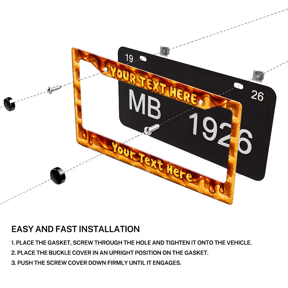 Installation diagram for a Melting Cheese and Pizza license plate frame