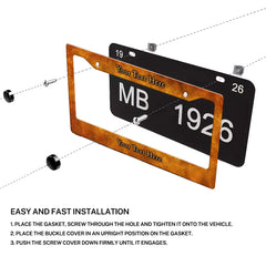 Installation diagram for a personalized Rustic Burnt Orange license plate frame