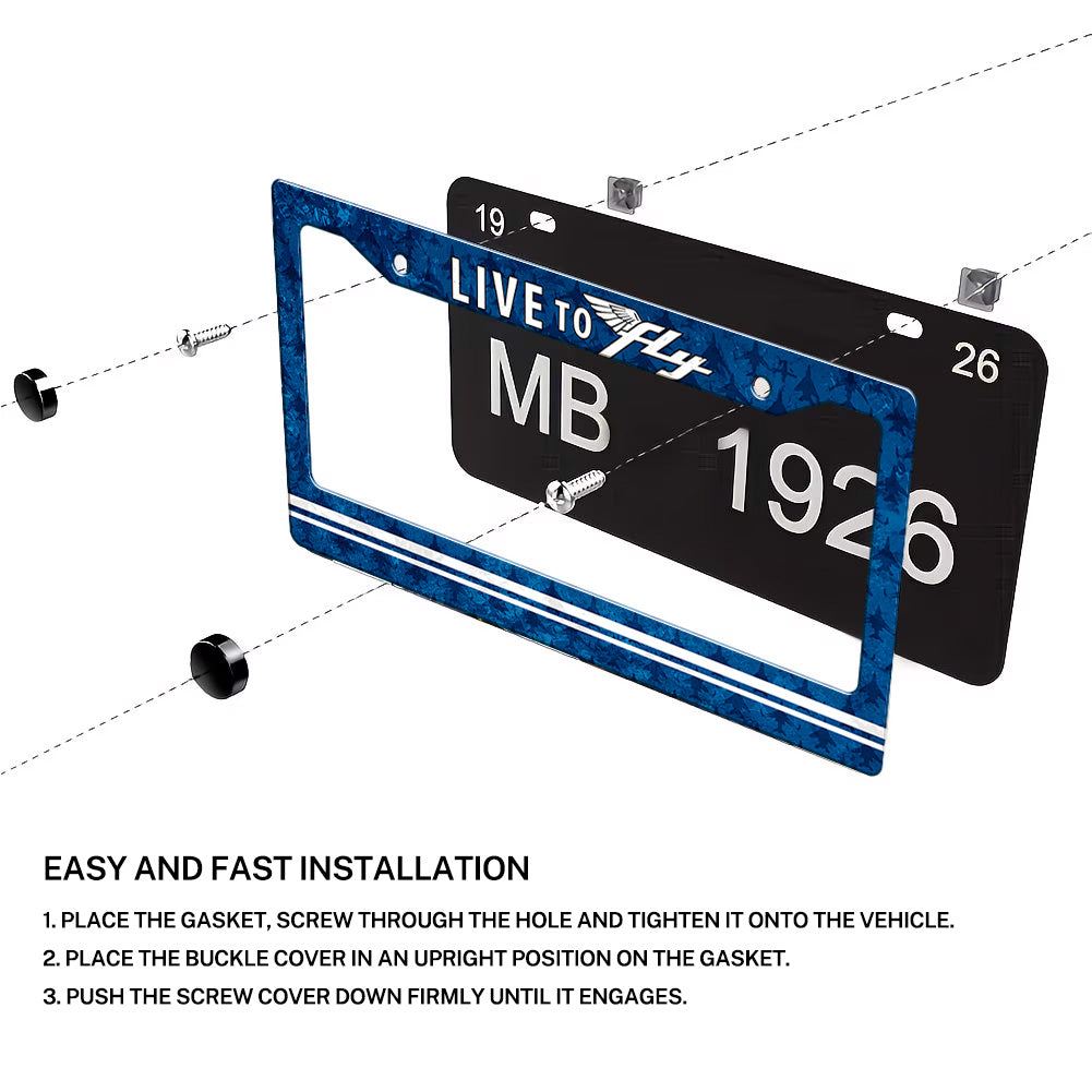 Installation diagram for a Live to Fly Aviation license plate frame