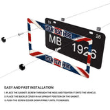 Installation diagram for a personalized Union Jack license plate frame