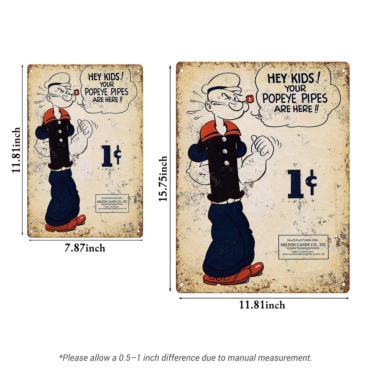 Popeye 1¢ Pipes Vintage Ad Tin Sign
